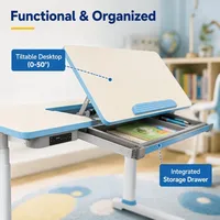 Bureau d'étude pour enfants avec écran LED, tiroir de rangement, réglage électrique de la hauteur et inclinaison, moteur unique, pour peinture artistique