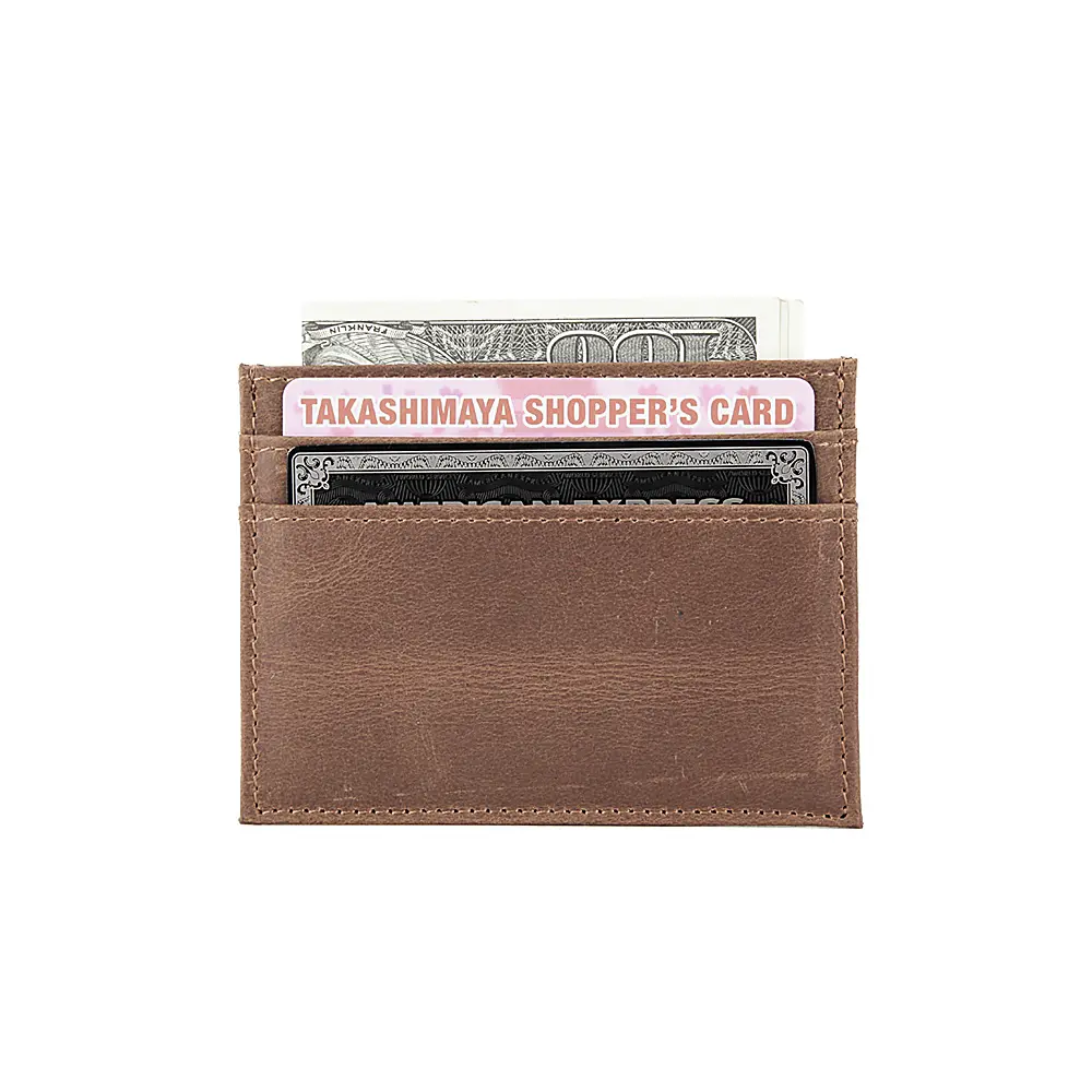Custom Logo Vintage Brown Slim RFID Blocking Genuine Leather Cardholder Crazy Horse Leather Credit Card Holder For Man