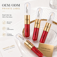 Vente en gros de gloss à lèvres double toucher, étiquette privée OEM, deux formules, un tube, non collant, hydratant, fini rouge intense