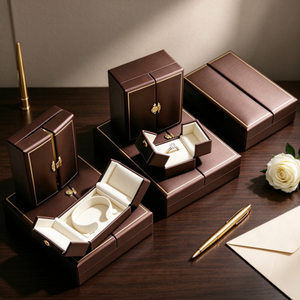 Premium Brown Leather Jewelry <b>Gift</b> <b>Box</b> Custom Logo <b>Ring</b> Earring Bracelet Storage <b>Box</b> <b>for</b> Wedding Anniversary Jewelry Packaging - Product Image 3