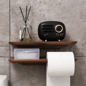Porte-papier hygiénique mural avec étagère de présentation, distributeur de rouleaux de papier toilette en noyer - Product Image 6