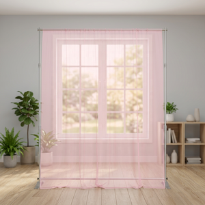 Adjustable Telescopic Pipe and Drape Romantic Pink Sheer Fabric <b>Backdrop</b> Pipe <b>Stand</b> for Decoration - Product Image 3