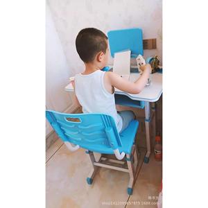 Children Study Desk And Chair Set Height Adjustable <b>Plastic</b> Modern Design For Home Learning Pink And Blue - Product Image 3
