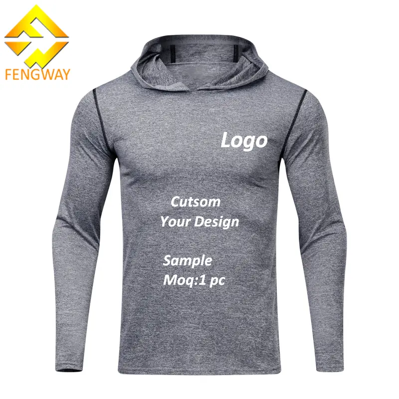Fengwyay مخصص من الشركة المصنعة للرياضة للرجال قميص رياضي بغطاء رأس تي شيرت تمرين رياضي سريع الجفاف للرجال