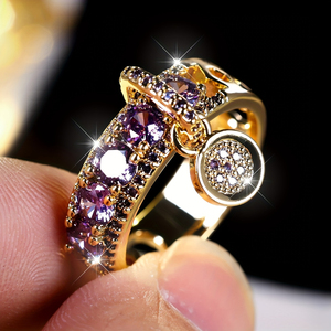 Bague en zircone cubique synthétique violette et transparente de style bohème <span class=keywords><strong>ANGOL</strong></span> pour femme, design ondulé doré, pour fiançailles et mariage - Product Image 5