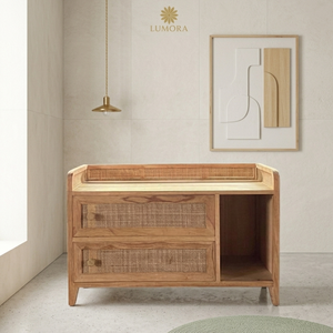 Aruna - Mueble de Salón Moderno de Madera de Teca Maciza, Hecho a Mano, Ahorra Espacio, Multifuncional, con 2 Cajones y Panel Plano - Product Image 6