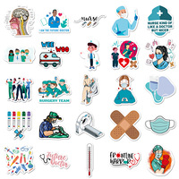 Paquete de 50 Pegatinas Decorativas de PVC Impermeables con Diseño de Doctor y Enfermera para Tazas, Botellas, Cuadernos, Equipaje, Laptops y Patinetas