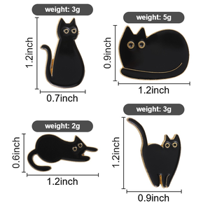 Set de Broches Minimalistas de Gato Negro Esmaltado, Cuatro Posturas, con Detalles Dorados, para Decoración de Mochilas - Product Image 6