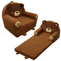 Canapé-lit pliable pour tout-petits en peluche ours brun, convertible en 3 niveaux avec un design animal mignon