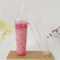 Gobelets en plastique PET transparents personnalisés, jetables et réutilisables, 1000 ml, pour Bubble Tea, Milk Tea, Soda et Café Glacé, avec bouchon à vis en aluminium