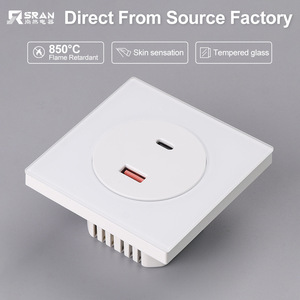 <span class=keywords><strong>Prise</strong></span> murale de charge super rapide 45W modèle 82, panneau en verre, style européen, type-C + USB, pour Android et <span class=keywords><strong>iPhone</strong></span> - Product Image 2