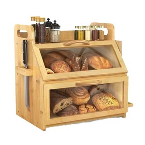 Caja de pan de bambú de doble capa con tapa para almacenamiento en la cocina, organizador rectangular de color sólido para frutas y tostadas - Product Image 2