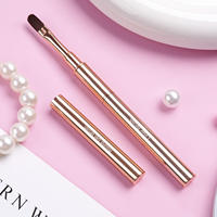 Pinceau et gel 2-en-1 pour pose d'extensions d'ongles, manche métallique or rose, pinceau à gel double face ovale # 6