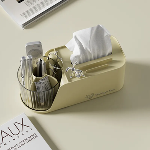 Grande Capacité Multifonctionnelle Cosmétique Papeterie Boîte à Mouchoirs <span class=keywords><strong>Rotatif</strong></span> <span class=keywords><strong>Maquillage</strong></span> Brosse Stockage Seau Couvercle Porte-Crayon-Plastique - Product Image 1