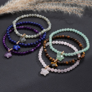 4mm Elastic <b>Stretch</b> Bohemian Style Natural Gemstone Star Charm Pendant <b>Bracelet</b> 6-8mm Bead Size Custom OEM Gift Jewelry Boutique - Product Image 2