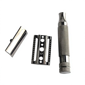 Rasoir de sécurité à double lame non jetable Morgans Industries, manche en acier inoxydable, poignée en caoutchouc, pour le rasage du visage des hommes, barbier - Product Image 5