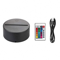 Bases de lampe LED RGB à télécommande pour lampe de nuit 3D en acrylique noir, lampe de nuit LED 3D, base tactile avec câble USB