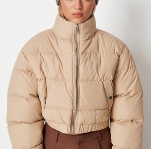 Piumino da donna autunno inverno con cerniera di base <span class=keywords><strong>Beige</strong></span> da donna con Top invernale <span class=keywords><strong>corto</strong></span> in cotone spesso - Product Image 4