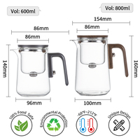 Kungfu-Théière Magnétique en Verre avec Poignée en Bois, Théière à Feuilles Mobiles, 800ml