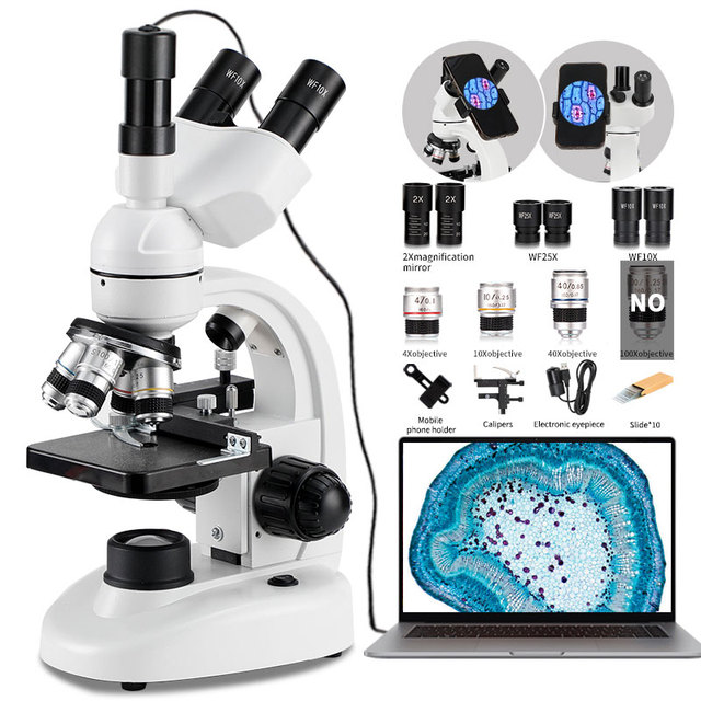 Student Led Light Professional Laboratory Biological Trinocular Microscope LED Illumination 1 Years 360 Rotatable 4X/10X/40X