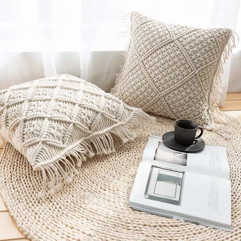 Vintage Hand-woven Knitted Bohemian Tassel Tufted Decor Home Throw Pillow Case Pillowcase Cushion Cover