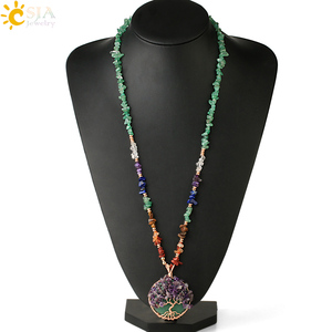 Collar de Cristal con Árbol de la Vida CSJA al por Mayor, Collar Largo con Cuentas Irregulares de Piedra Natural de 7 Chakras, Colgantes G378 - Product Image 6