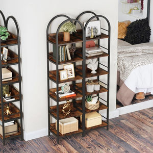 Estantería abierta de 6 niveles marrón rústica alta, estantería de Metal estrecha arqueada, estantes de exhibición de esquina independientes - Product Image 2