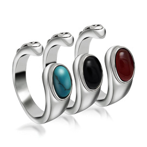 Titanium Steel Retro Geometric U Shape <b>Ring</b> With <b>Turquoise</b> Black Red Gemstone Bezel Setting Unisex Fashion Jewelry SA364 - Product Image 1
