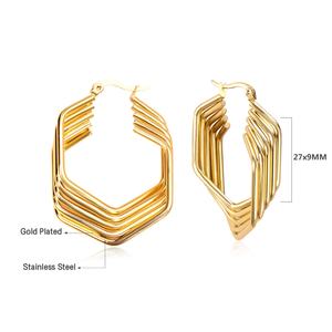 Pendientes de Aro Minimalistas y Modernos de Acero Inoxidable, Chapados en Oro de 18K, Pendientes Geométricos para Mujer - Product Image 2