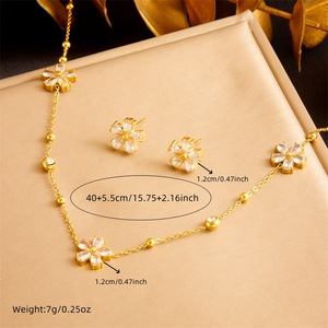 Stainless Steel Jewelry <b>Set</b> Flower Rhinestone Necklace Earrings <b>Bracelet</b> Women's Everyday Wear - Product Image 4