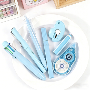 Ensemble de papeterie mignon de 7 pièces, <span class=keywords><strong>fournitures</strong></span> scolaires et de bureau Kawaii avec stylos à bille, surligneur, ruban correcteur, ensemble de papeterie - Product Image 6