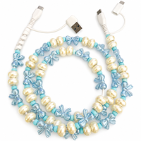 Câble de charge FASHLINK Pastel Bow Pearl Beaded 4 en 1 USB Type C Multi-connecteur Accessoire de mode Coquette