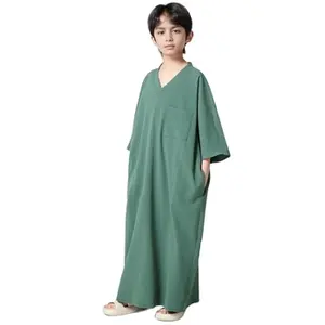 Roupa De Manga Comprida Para Rapazes Estilo Etnico Casual Para O Medio Oriente Boys Green Thobe With Pocket