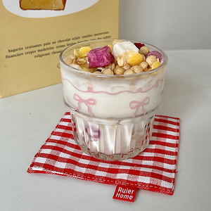 Ins <strong>Pink</strong> Bow Striped <strong>Glass</strong> <strong>Cup</strong> Cold Brew Juice <strong>Glass</strong> <strong>Cup</strong>