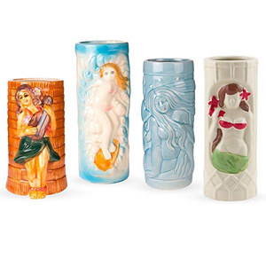 Bar fête forme personnalisée conception porcelaine Tiki tasse ensembles de tasses peinture à la main 4 Pack mini céramique grès Tiki verres à liqueur - Product Image 1