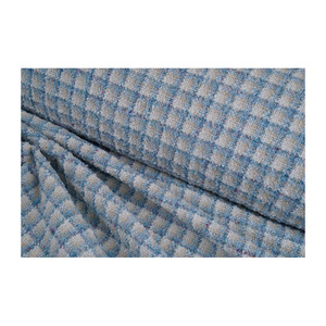 Tissu en tweed fantaisie de qualité supérieure fabriqué en Corée, motif bouclé à carreaux ivoire et bleu ciel, tissu textile tissé sur mesure OEM & ODM - Product Image 3
