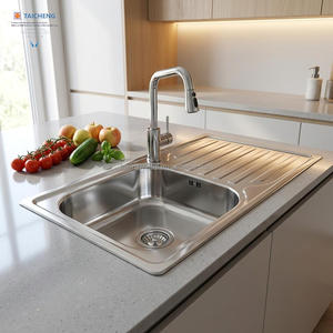 750x400mm Stainless Steel Single Bowl <strong>Kitchen</strong> <strong>Sink</strong> with Drainboard Counter Installation Modern Design for Big Sales Indonesia - Product Image 1