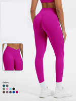 Pantalon de yoga sans couture à taille croisée pour femme, legging de sport long pour le fitness, effet push-up et contrôle du ventre, idéal pour le cyclisme et la course à pied