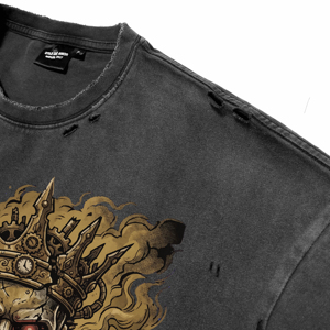 T-shirts respirants pour hommes, style vintage délavé, col rond, manches courtes, impression DTG personnalisée, motif squelette mécanique, streetwear - Product Image 5