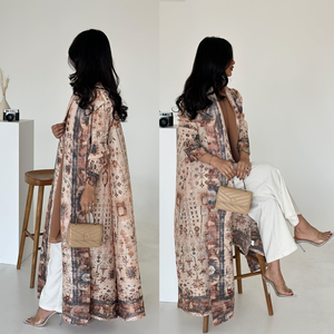Sharut New 2026 Dubai Geprint Geplooide Lange Dames Moslim Robe met Kraag en Ceintuur, Grote Maat, Casual Bescheiden Dames Abaya - Product Image 4
