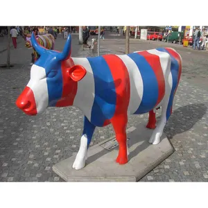 Custom handmade garden decoration life size resin animals fiberglass cow statue for sale