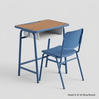 Ensemble bureau et chaise d'école réglables en hauteur, structure en acier, table d'étude en contreplaqué, siège individuel, mobilier de classe