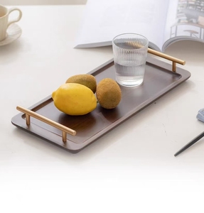 Plateau décoratif en bois de bambou avec poignée en métal de luxe pour restaurant hôtel maison ustensiles de cuisine - Product Image 4