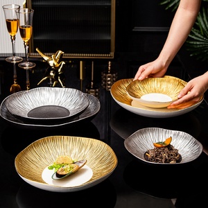 Plato Hondo <span class=keywords><strong>de</strong></span> Porcelana con Detalles en Oro <span class=keywords><strong>de</strong></span> Lujo, 8-12 Pulgadas, Apto para Lavavajillas, para Frutas/Postres, para Hotel/Restaurante - Product Image 3