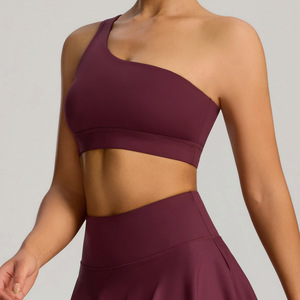 Sujetador deportivo de un solo hombro <span class=keywords><strong>para</strong></span> mujer, top corto asimétrico sin espalda <span class=keywords><strong>para</strong></span> yoga, sujetador inalámbrico de alto soporte <span class=keywords><strong>para</strong></span> gimnasio, fitness y tenis - Product Image 2