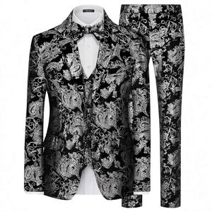 Erkekler İçin Slim Fit <span class=keywords><strong>3</strong></span> Parça Tek Düğmeli Paisley Desenli Balo/Düğün Smokini - Product Image 4