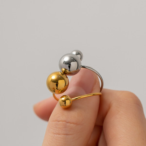 Stainless Steel Geometric <b>Ball</b> Ring 18K Gold Plated Double <b>Sphere</b> Unisex Fashion Jewelry Gift - Product Image 2