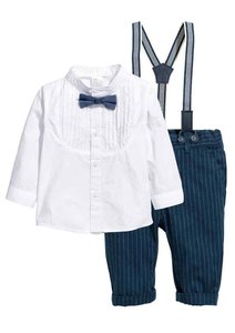 Plain White Cool Baby <b>Suspenders</b> Rompers Clothes for 0-24 Months Little Boys - Product Image 4