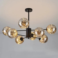 12 Têtes E26 E27 Nordique Magique Haricot Lustre Pendentif Lampes Moderne Fer En Bois Bleu Boule De Verre Lustre Nodic Lumière