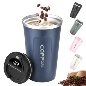 Venta al por mayor de tazas de café con pantalla de temperatura inteligente personalizada aislado vaso de acero inoxidable a granel con tapa